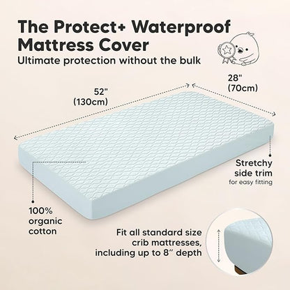 2-Pack Waterproof Crib Mattress Protector Cover Fitted - Quiet Baby Crib Mattress Pad Sheets, 52" x 28" Soft Quilted Cotton Baby Sheet, Machine Washable, Easy Fit, Durable (Frost/Mavy)