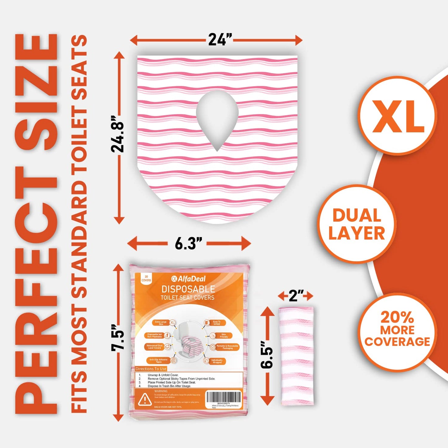 20 Extra Large Toilet Seat Covers Disposable for Kids & Adults-Toilet Covers Disposable for travel-Toddler Toilet Seat Cover Liners for Potty Training-Individually Wrapped-Waterproof (Bees)