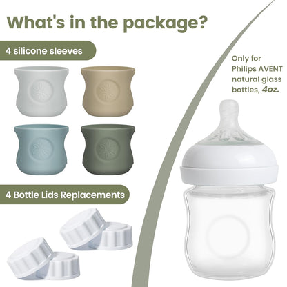 3 Pack Silicone Sleeves for Philips Avent Natural Glass Baby Bottles, Food Grade Silicone Anti Breakage Baby Bottles Holder, Compatible with Philips Avent Glass Natural Baby Bottle 8oz