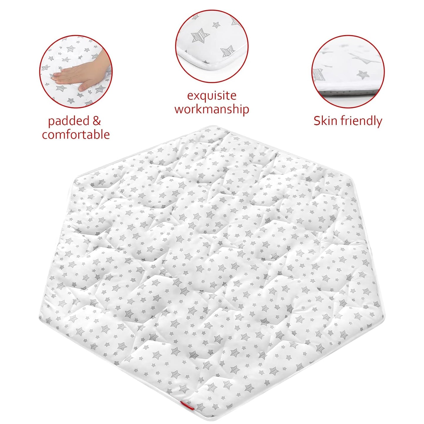 Octagon Playpen Mat Grey, Non Slip 8 Panel Playpen Mattress Mat Fits Regalo Extra Large Play Yard and hiccapop XL 69" Baby Playpen, Grey Star Octagon Playard Pad