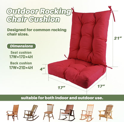 Rocking Chair Cushion with Ties Non-Slip Outdoor Rocking Chair Cushion Set Waterproof Fade-Resistant Porch Garden Patio Glider Rocker Cushions