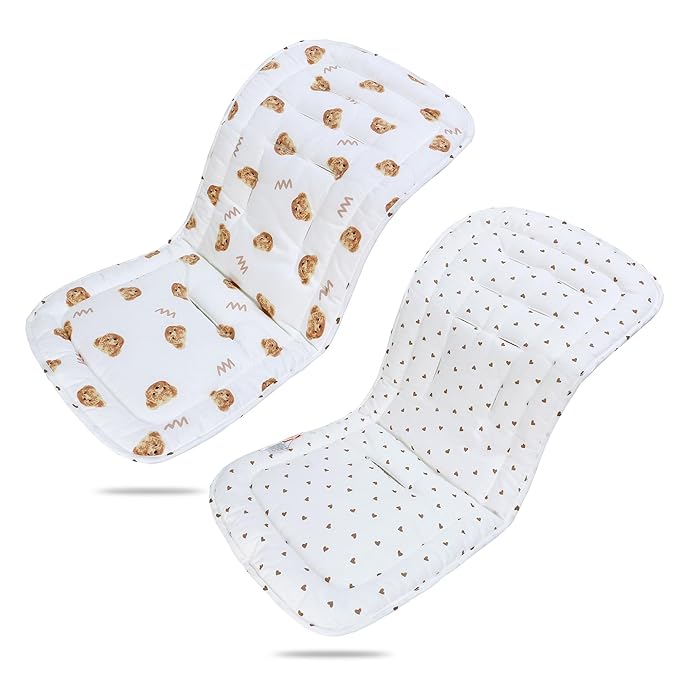 Baby Stroller Cushion,Infant Car Seat Insert-Reversible Universal Breathable and Soft Newborn Stroller Mat,100% Cotton Cover Toddler Seat Pad Liner-34x78cm,1 Pack(Bears)
