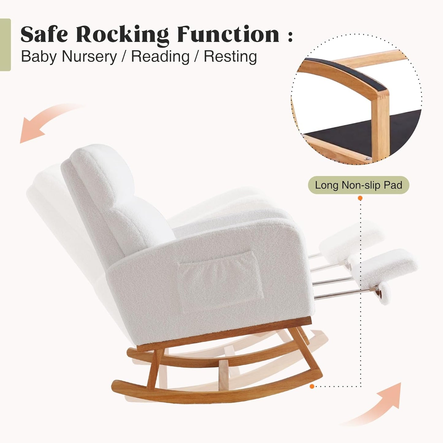 HCHAIRH Rocking Chair Nursery, Nursing Rocking Chairs with Foot Rest for Mom Nursery, Glider Rocker Chair with Footrest and High Backrest for Living Room, Bedroom, Beige
