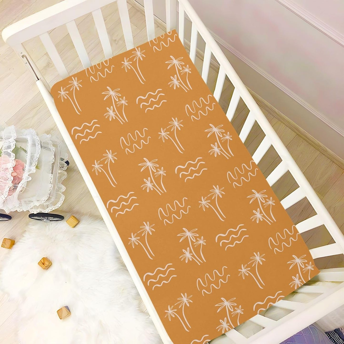 Fall Cute Mushroom Leaves Fitted Crib Sheets Stretchy Portable Playard Sheets for Baby Toddler, Breathable Soft Mini Crib Mattress 52 x 28 in for Boys and Girls
