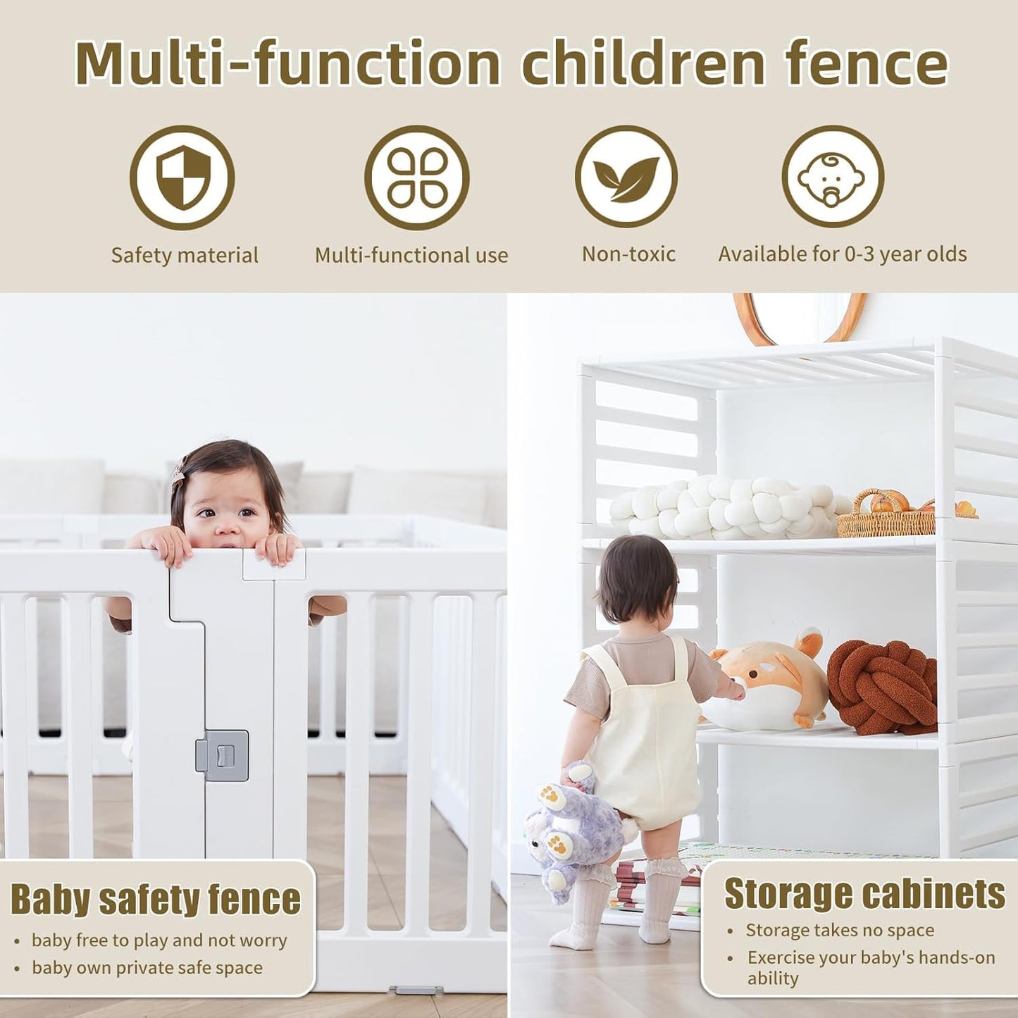 Baby Playpen Kids Activity Centre Safety Play Yard Home Indoor Outdoor New Pen (Multicolour) (White) (Macarons Classic Set 14 Panel)