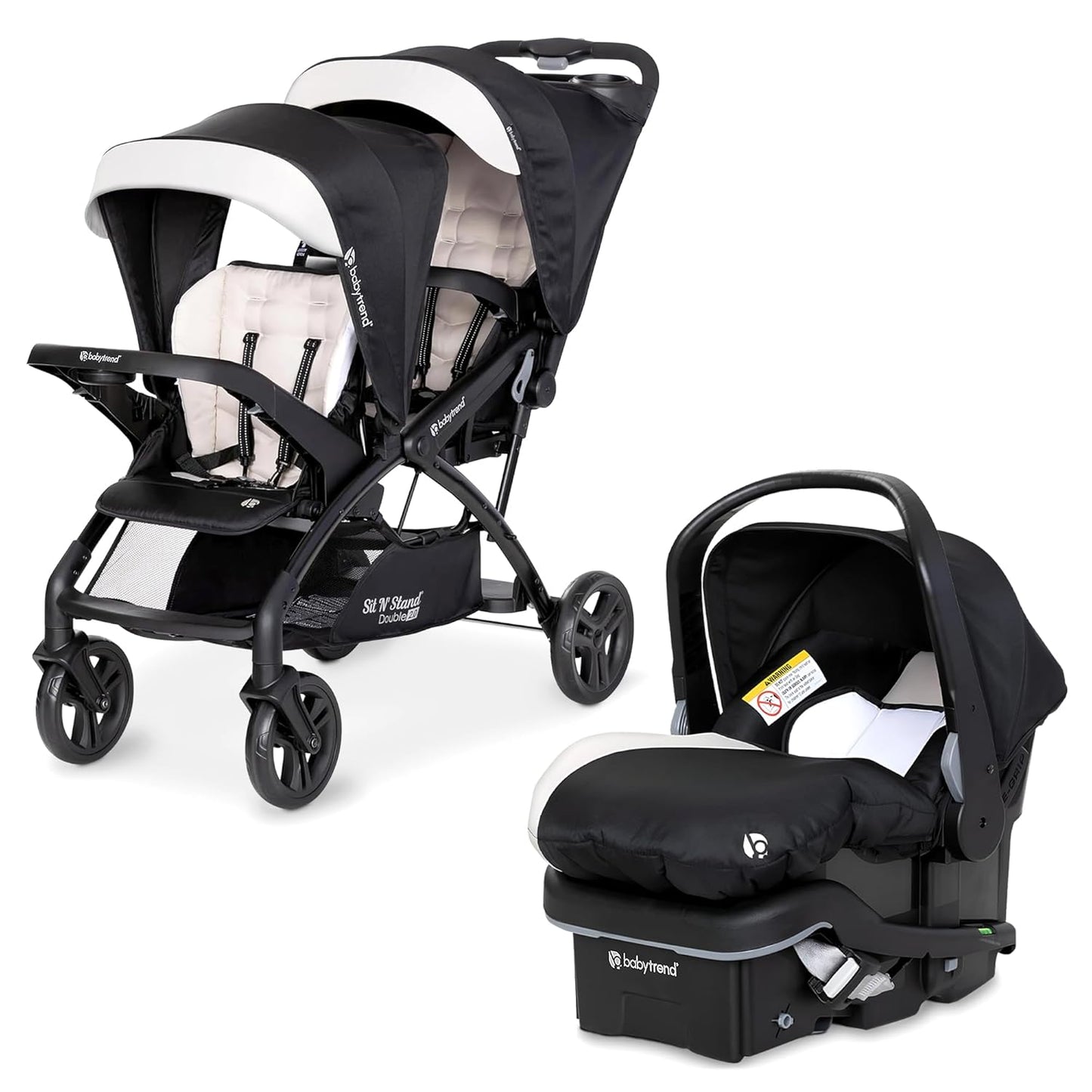 Baby Trend Sit N' Stand Tandem Double Stroller 2.0 DLX and EZ-Lift Plus Car Seat Set with 5 Point Safety Harnesses and Cozy Cover, Modern Khaki