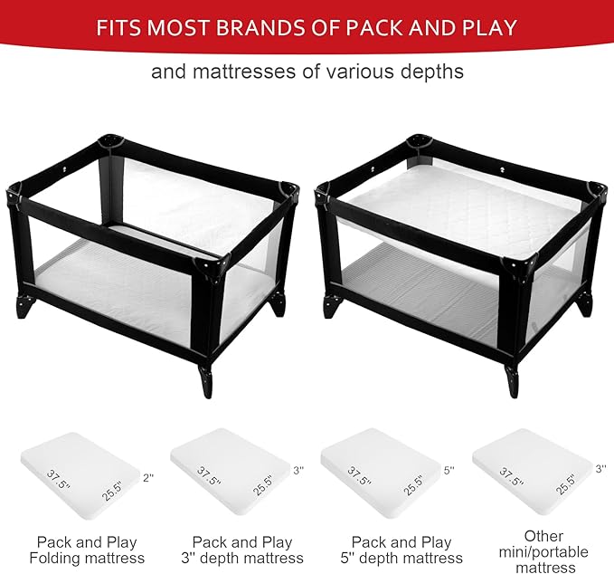 Waterproof Pack and Play Mattress Pad Sheets Fitted 2 Pack (Cover Only), Cotton Fabric Pack and Play Protector, Fits Graco Play Yard, Baby Mini Crib Sheet Cover