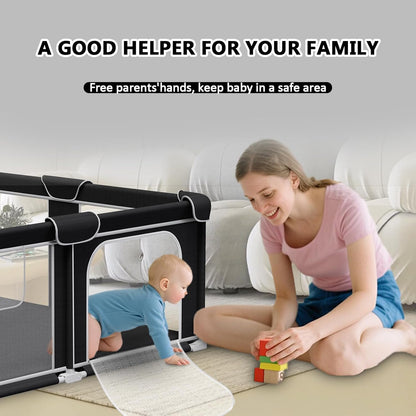 G TALECO GEAR Foldable Playpen for Babies and Toddlers, 71"x79" Portable Play Yard with Mat, Kids Collapsible Play Pen with Sturdy Metal Frame & Mesh Walls, Indoor & Outdoor Baby Fence Play Area