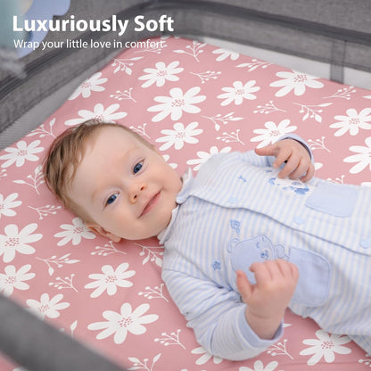 Baby Bedside Bassinet Sheets Girl, 33”x20” Compatible with Baby Delight Dream On Me & Most Rectangle Bedside Sleeper Bassinet Mattress, Super Soft Microfiber Pink Butterfly Flower