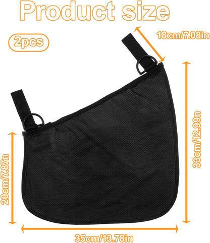 Qianyu 2 Pack Universal Side Sling Stroller, Cargo Net Portable Adjustable Strollers Storage Bag Black Organizer Mesh Bag with Non-Slip Straps to Increase Extra Stroller Storage Space