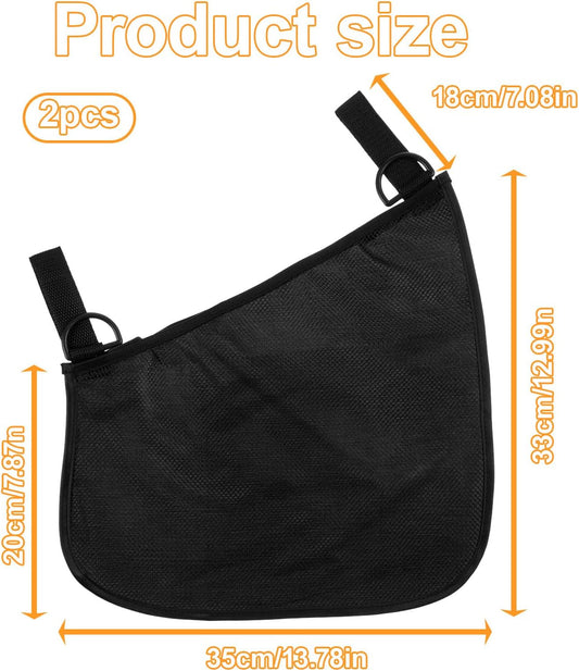 Qianyu 2 Pack Universal Side Sling Stroller, Cargo Net Portable Adjustable Strollers Storage Bag Black Organizer Mesh Bag with Non-Slip Straps to Increase Extra Stroller Storage Space