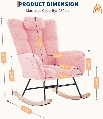 Garvee Teddy Fleece Nursery Rocking Chair,Upholstered Baby Glider Rocker with Soft Seat and High Backrest,Modern 300 Lbs Weight Capacity Accent Recliner for Living Room, Bedroom