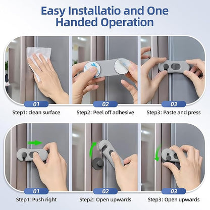5-Pack Child Proof Refrigerator Lock with 3M Adhesive, Baby Child Safety Cabinet Locks, Kids Safety Fridge Locks for Oven Drawers Freezer Door Latches- Grey