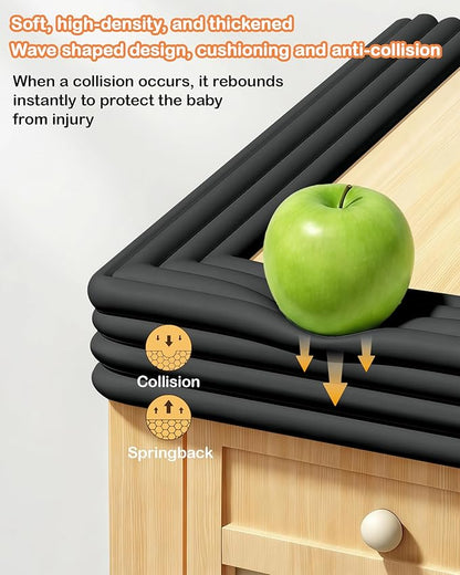 Corner Protector Baby, 16.5FT 0.32''Th W-Shape Edge Protector for Baby Proofing 3.2'' Wide Foam Fireplace Cushion Pre-Taped Safety Guard Bumper Pad for Furniture Wall Stair Door (Black)