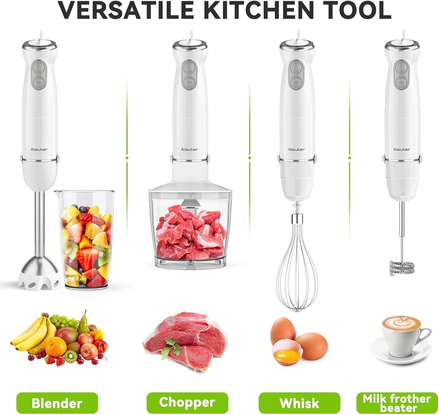 Immersion Blender Handheld 5 in 1 Hand Blender, 1000W Hand Mixer Stick, BPA-Free 12 Speed Handheld Blender 304 Stainless, Beaker, Chopper, Whisk and Milk Frother, Soup, Smoothies, Baby Food, Sauce