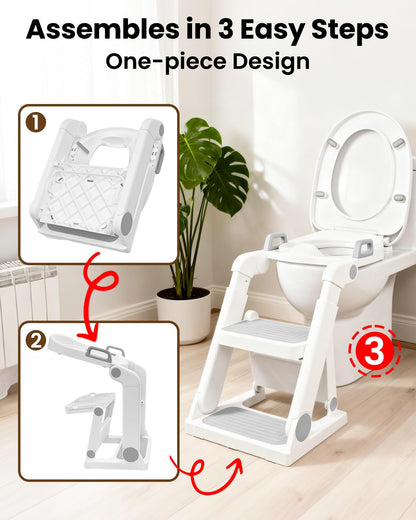 Potty Training Seat, Primlect Upgrade Ultra-Stable Toddler Toilet Seat for Kids Boys Girls, 2 in 1 Potty Training Toilet with Step Stool, Adjustable Seat and Ladder, Non-Slip Pad, Splash Guard (Grey)