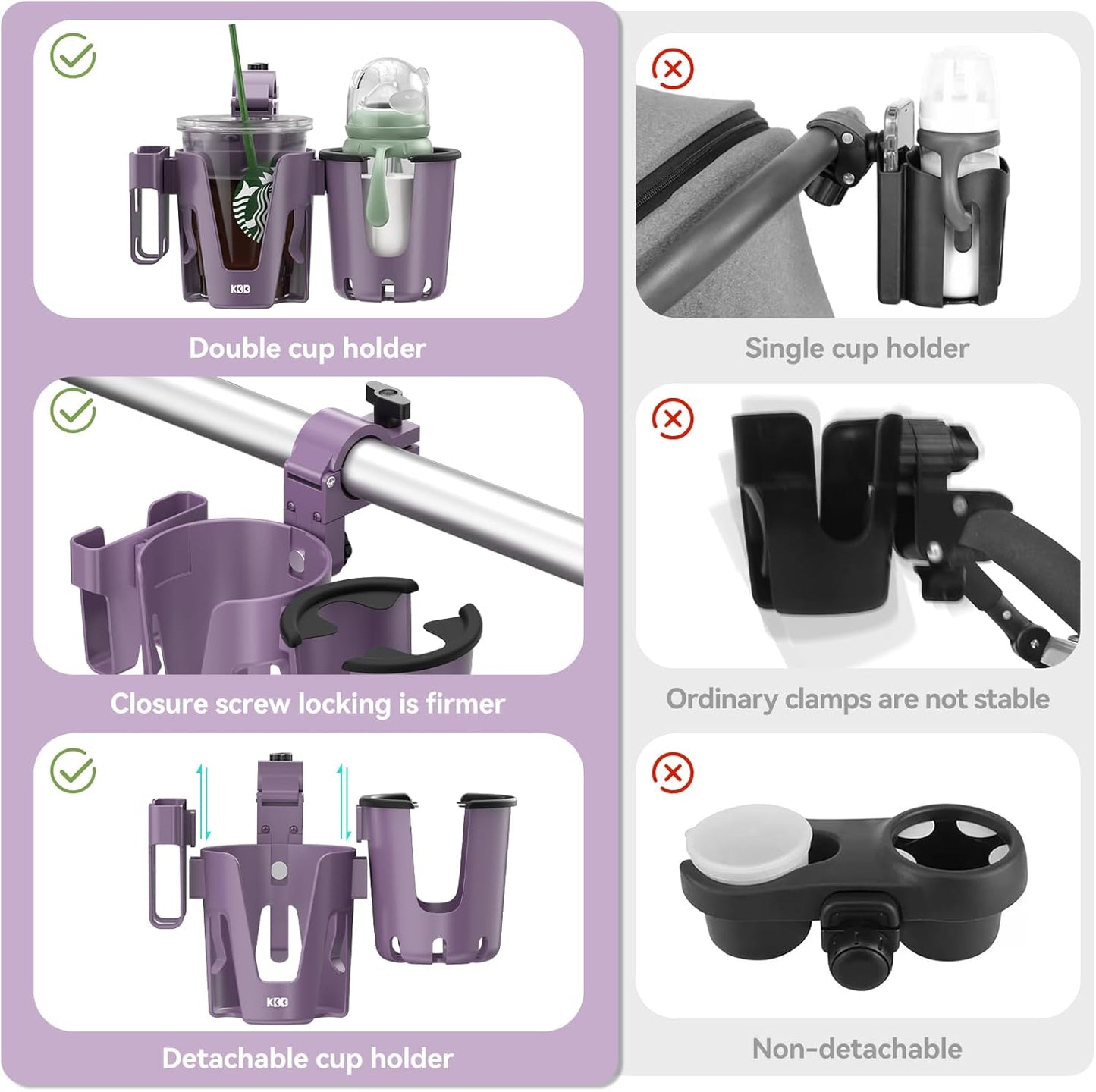 KDD Stroller Cup Holder with Phone Holder, 3-in-1 Removable Bottle Holder, 360 Degrees Rotation Drink Holder for Wheelchair, Stroller, Bike, Walker, Scooter, Bicycle, Uppababy, Bugaboo, Britax