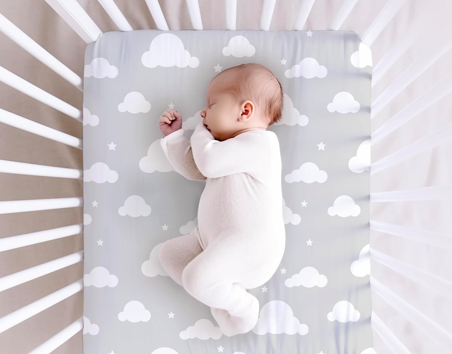 100% Organic Cotton 2 Pk Bedside Sleeper Bassinet Fitted Mattress Sheets Perfectly Compatible with Mika Micky, Baby Delight, Ronbei, Chicco, Cloud Baby, AMKE, Angelbliss, Arm's Reach. Cloud, Stripe