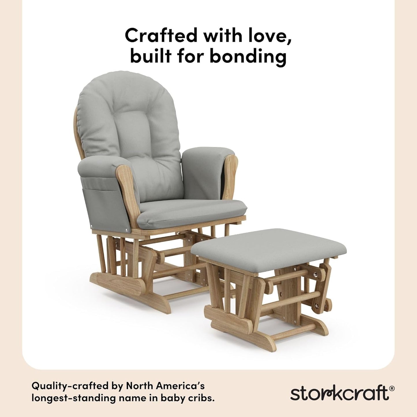Storkcraft Premium Hoop Glider & Ottoman (White/Gray) — GREENGUARD Gold Certified Nursery Glider, Solid Wood Craftsmanship, Smooth-Gliding, Award-Winning - Colors B