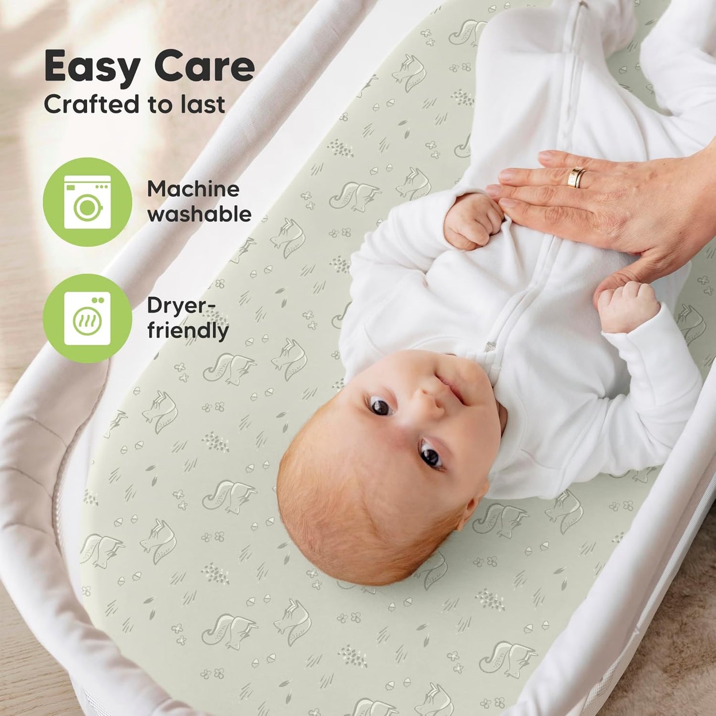 2-Pack Organic Bassinet Sheets for Girls, Boys - 100% Cotton Bassinet Mattress Sheets Compatible with Halo Bassinest Swivel Sleeper, Graco, Baby Delight, Chicco, Unisex Fitted Bassinet Sheets (Elly)