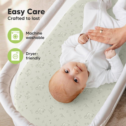 2-Pack Organic Bassinet Sheets for Girls, Boys - 100% Cotton Bassinet Mattress Sheets Compatible with Halo Bassinest Swivel Sleeper, Graco, Baby Delight, Chicco, Unisex Fitted Bassinet Sheets (Elly)