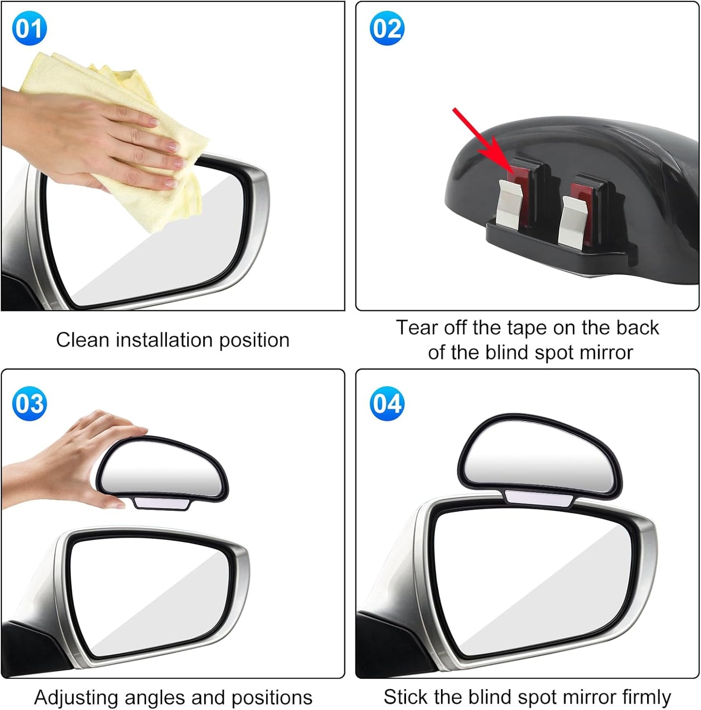 Blind Spot Mirror Adjustable 360 Degree Car Side Mirror, HD Glass Rear View Exterior Accessories Frame Thickness Less than 5MM for Car SUV (long-armed Right)