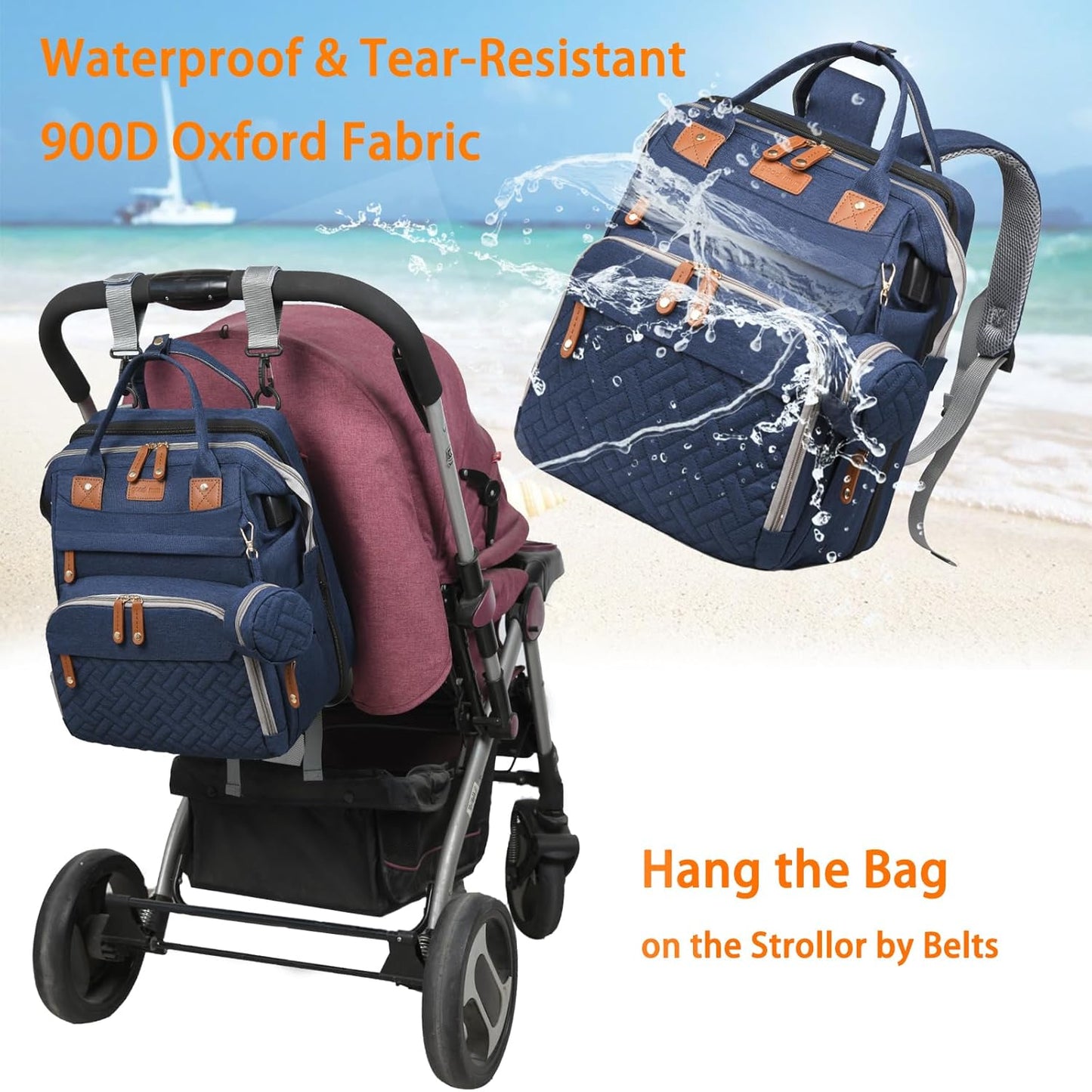 Astro alan Baby Diaper Bag with Changing Station, Waterproof Diaper Bag Backpack for Moms Dads with USB Charging Port, Baby Shower Gifts, Large Capacity diaper backpack, Grey