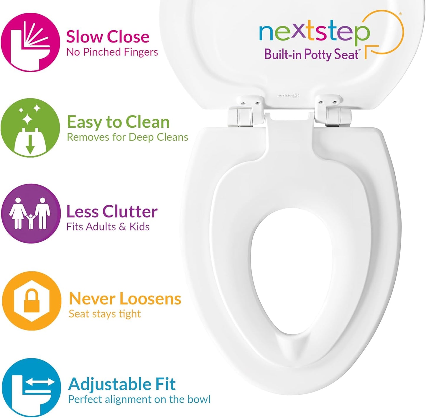 Mayfair NextStep Slow-Close Toilet Seat with Built-In Toddler Potty Training Seat, Removable, White, Round