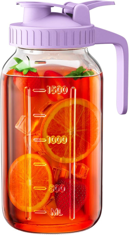 OneDream Breast Milk Pitcher 32oz Glass Pitcher with Lid, Formula Pitcher Leakproof Drip-Free Spout, Wide Mouth Mason Jar Pitcher for Easy Pouring, Dishwasher Safe Breastmilk Storage Pitcher
