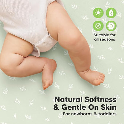 2-Pack Waterproof Crib Sheets for Boys, Girls - 52x28 Fitted Organic Cotton Baby Crib Sheets, Toddler Mattress Protector Cover, Washable, Soft & Durable Baby Bedding Essentials (Herb)