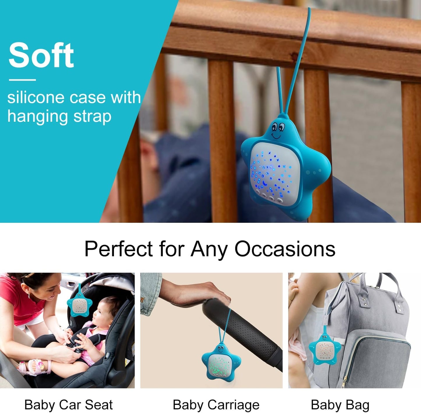 Portable White Noise Machine for Baby | Sleep Aid Music Lullaby Sound Machine with Star Projector for Nursery, Home, Travel | Gift for Infants, Toddlers, Kids