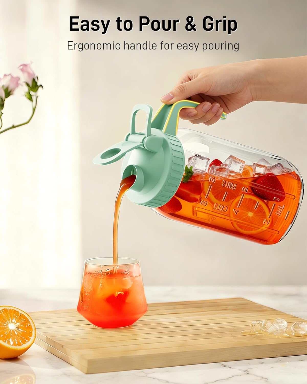 OneDream Breast Milk Pitcher 32oz Glass Pitcher with Lid, Formula Pitcher Leakproof Drip-Free Spout, Wide Mouth Mason Jar Pitcher for Easy Pouring, Dishwasher Safe Breastmilk Storage Pitcher