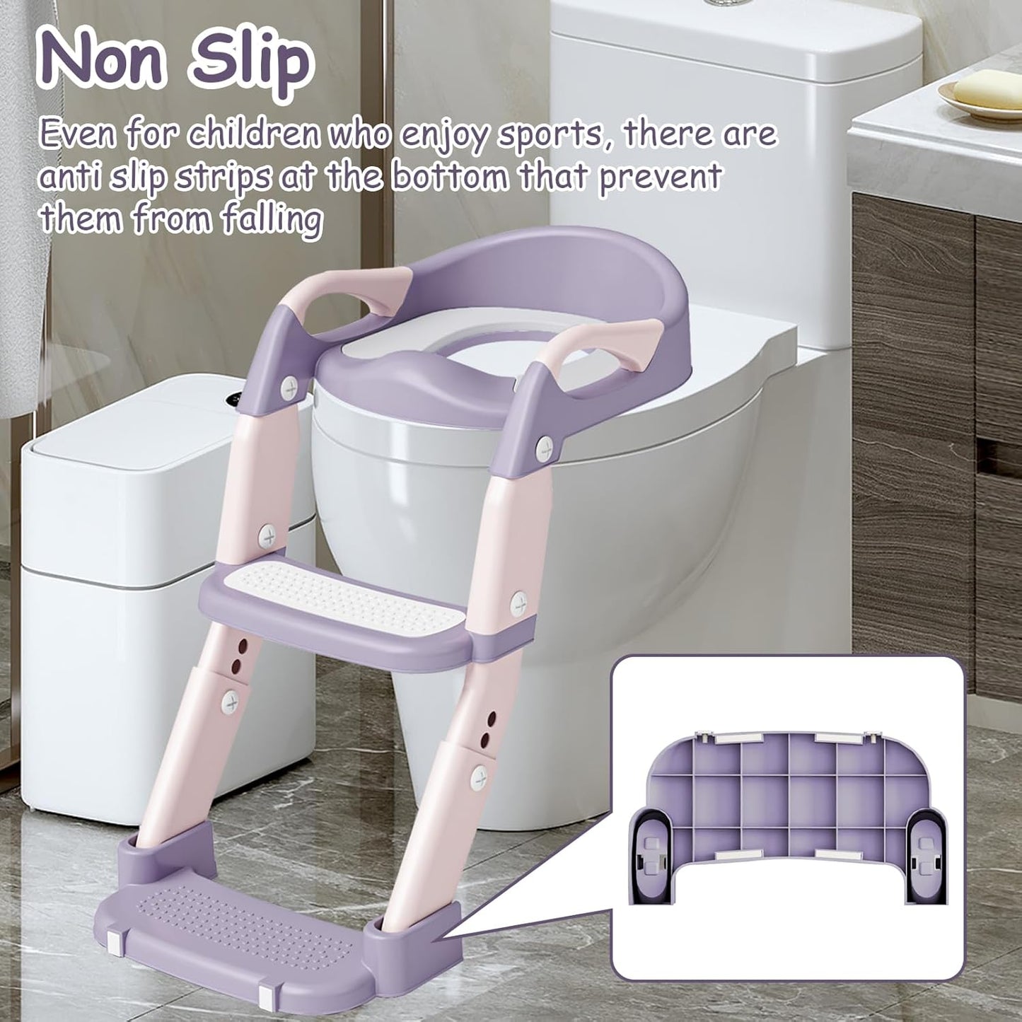 3-in-1 Potty Training Seat with Ladder Toddler Toilet Ladder Kid’s Toilet Chair for Little Boys Girls, with Urinals, Toddler Anti-Slip Step Stool Ladder and Splash Guard - Grey