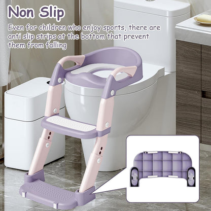 3-in-1 Potty Training Seat with Ladder Toddler Toilet Ladder Kid’s Toilet Chair for Little Boys Girls, with Urinals, Toddler Anti-Slip Step Stool Ladder and Splash Guard - Grey