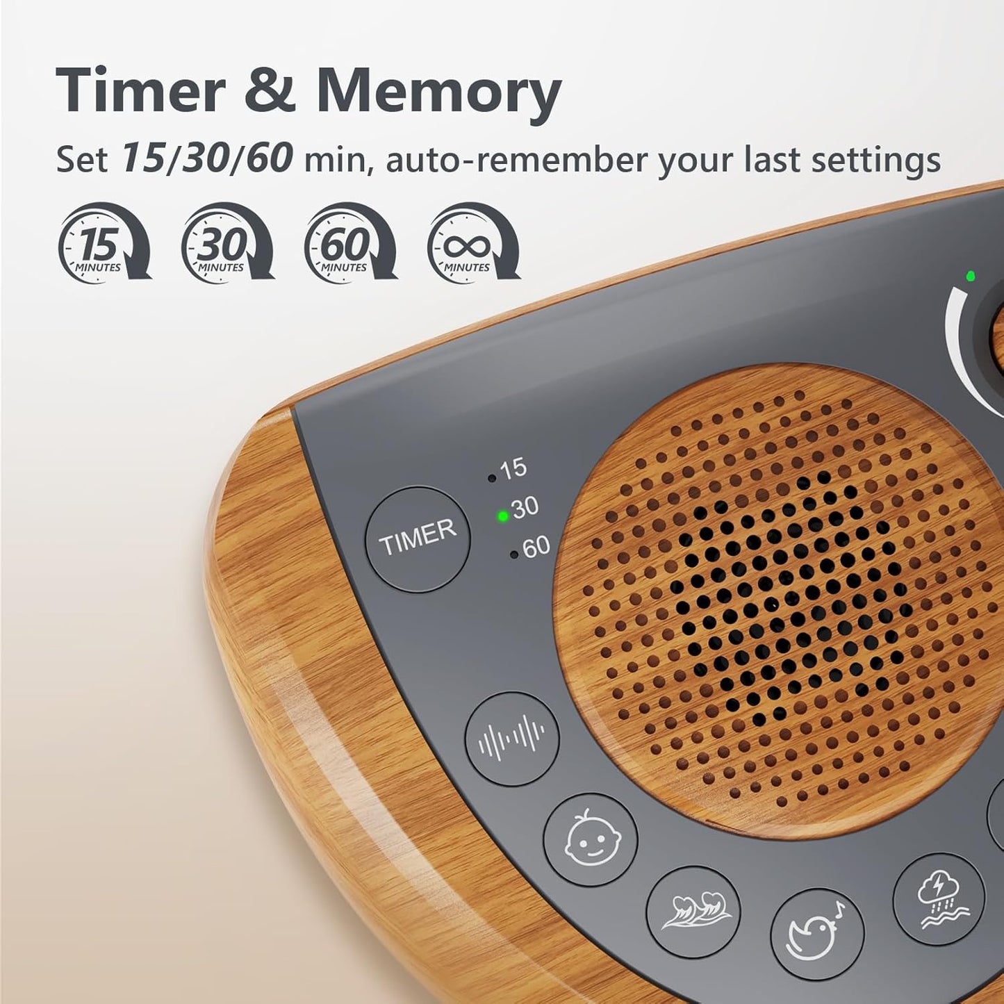 White Noise Machine, Portable Sleep Sound Machine with 24 Soothing Sounds, Timer & Memory Function, Headphone Jack, USB Charging, Powered by AC or Battery for Baby, Kids, Adults, Travel