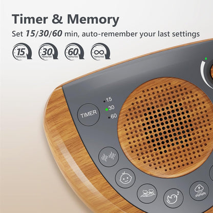 White Noise Machine, Portable Sleep Sound Machine with 24 Soothing Sounds, Timer & Memory Function, Headphone Jack, USB Charging, Powered by AC or Battery for Baby, Kids, Adults, Travel