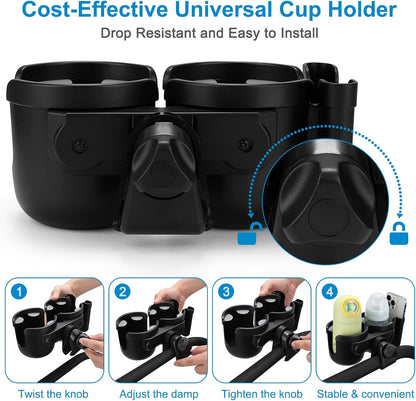 Accmor Stroller Cup Holder with Phone Holder, Bike Cup Holder, Universal Cup Holder for Uppababy Nuna Doona Strollers, 2-in-1 Cup Phone Holder for Stroller Bike Accessory