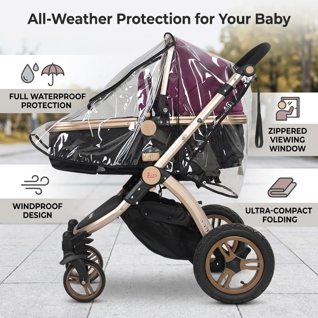 Baby Stroller Rain Cover Transparent PVC with Zipper Window Suitable for General Umbrella Strollers