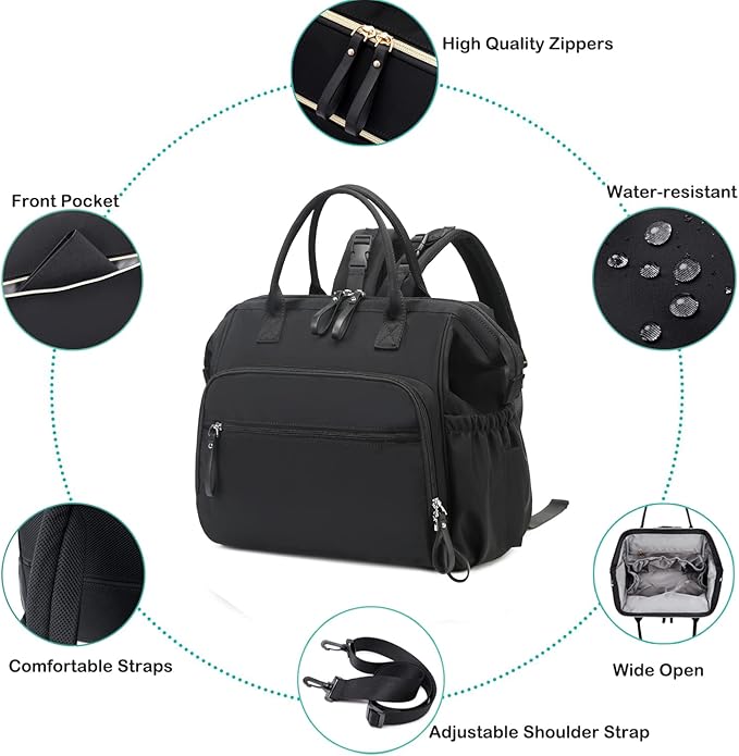 LORADI Large Diaper Bag Tote, 14 Pockets Stylish Baby Bag with Stroller Clips and 3 Insulated Pockets, Baby Shower Essentials