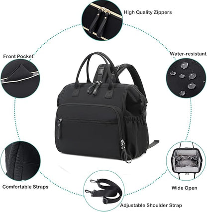 LORADI Large Diaper Bag Tote, 14 Pockets Stylish Baby Bag with Stroller Clips and 3 Insulated Pockets, Baby Shower Essentials