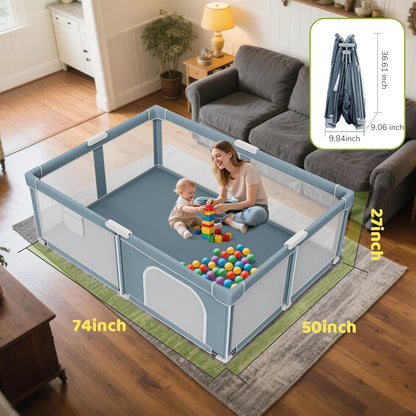 Foldable Baby Playpen - 71"×59" Collapsible Play Pen for Babies and Toddlers - Indoor Outdoor Foldable Play Yard with 4 Handles - Folding Baby Playpen with Bag Portable Travel Play Yard
