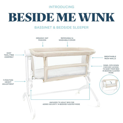 Baby Delight Beside Me Wink Bassinet | Bedside Sleeper | 7-Position Height Adjustment | Organic Oat
