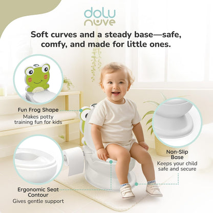 Dolu Nuve Frog Potty Chair for Baby and Toddler Training with Light and Sound, Toilet Paper Holder, and Removable Seat, White