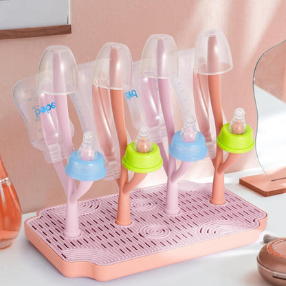 Baby Bottle Drying Rack with Tray – Space Saving Bottle Organizer & Drying Holder for Bottles, Cups, Nipples and Pump Parts – Countertop Rack for Baby Feeding Supplies (Purple/Pink)