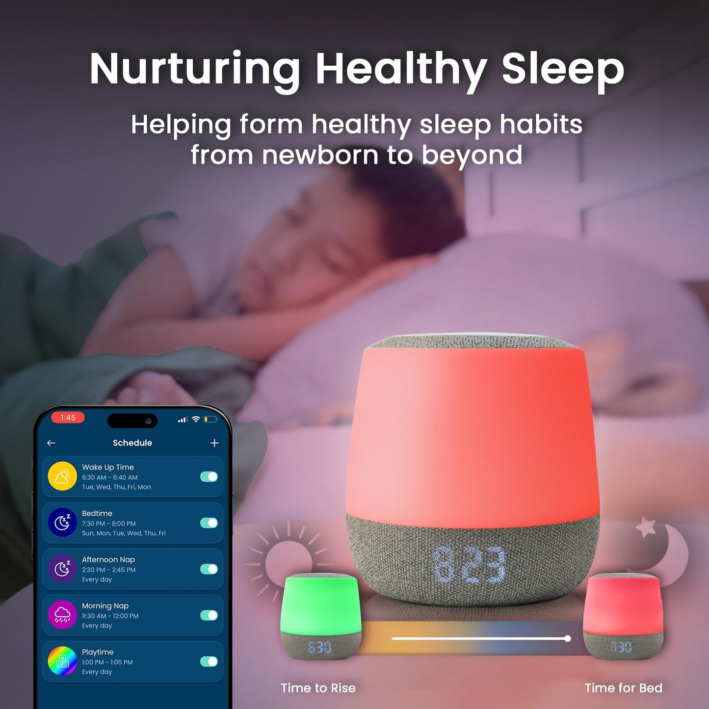 Babysense Baby Sound Machine with Night Light | 2nd Gen | 28 Soothing Sounds | Toddler Sleep Trainer | App-Controlled White Noise Machine | Sleep Timer | 2.4GHz WiFi | US Only