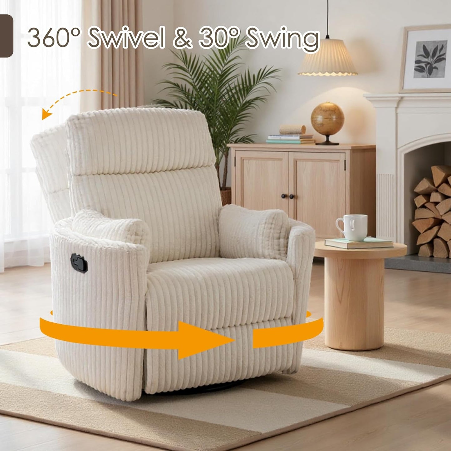 Nursery Rocking Chairs Comfy High Back 360 Swivel Rocker Recliner with 2 Pillows Glider Recliner Nursery Chair for Adults Small Spaces Nursing Bedroom Living Room Beige