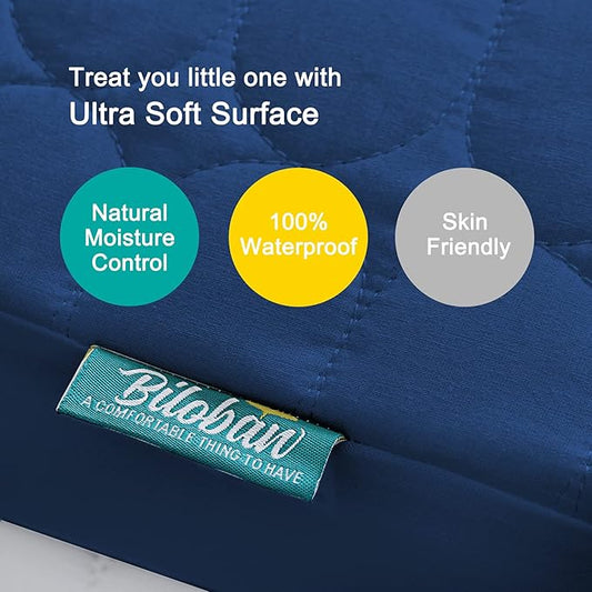 Biloban Crib Mattress Protector Pad Waterproof, Toddler Waterproof Crib Mattress Cover, Machine Washable & Dryer Fit Baby Toddler Bed Mattress Protector (Standard Size 52” x 28”), Navy Blue