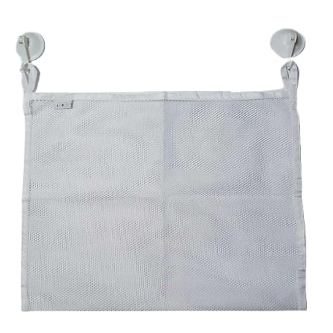 Bath Toy Organizer Includes Suction Cup Hooks and Adhesive Hooks and Tub Toy Mesh Bag White