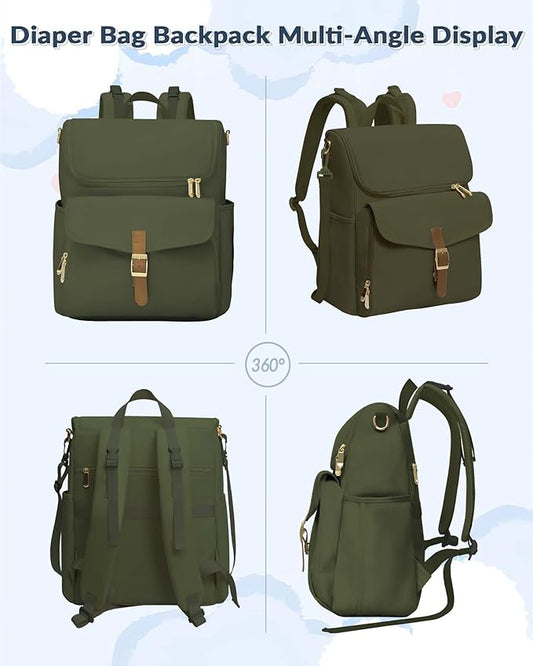 Baby Diaper Bag, Multi-Function Baby Bag for Mom Dad, 15 Pockets Pañaleras para Bebe Stroller Straps, Newborn Baby Essentials Must Haves for Girl Boy Army green