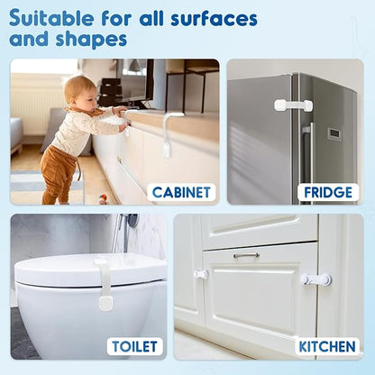 8 Pack Cabinet Locks Baby Proofing, Child Proof Cabinet Locks with Strong Adhesive Child Safety Locks for Doors No Drilling, Cabinet Locks for Babies- White